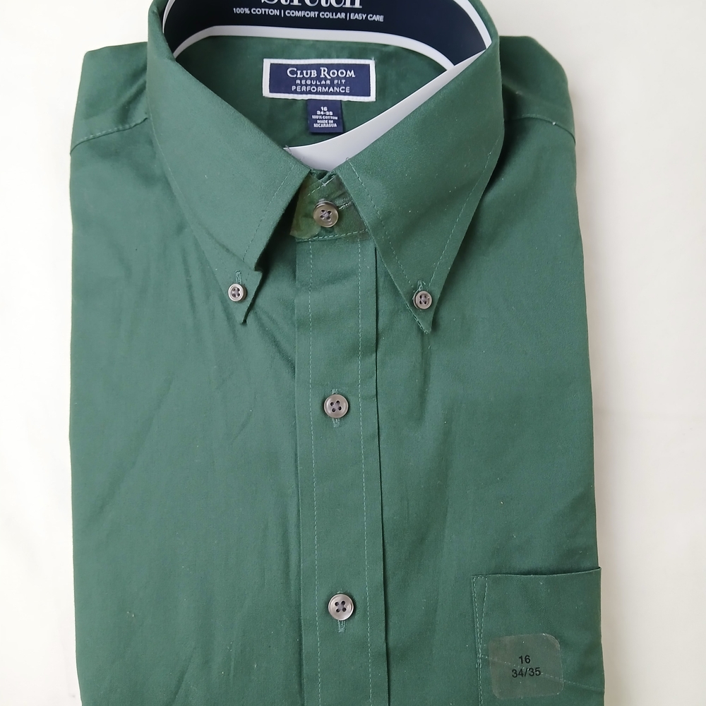 Club Room Men's Dress Shirt Regular Fit Dark Green Stretch Performance